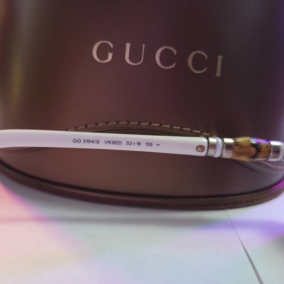 Gucci White Bamboo Sunglasses - GG3194/S - Rectangular Brown Tint - Never Worn - Picture 8 of 14
